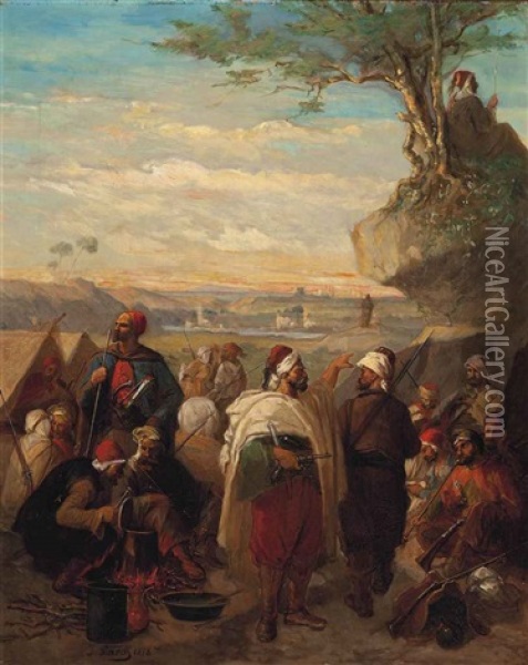 The Ottoman Encampment At Dusk Oil Painting - Julius Josephus Gaspard Starck