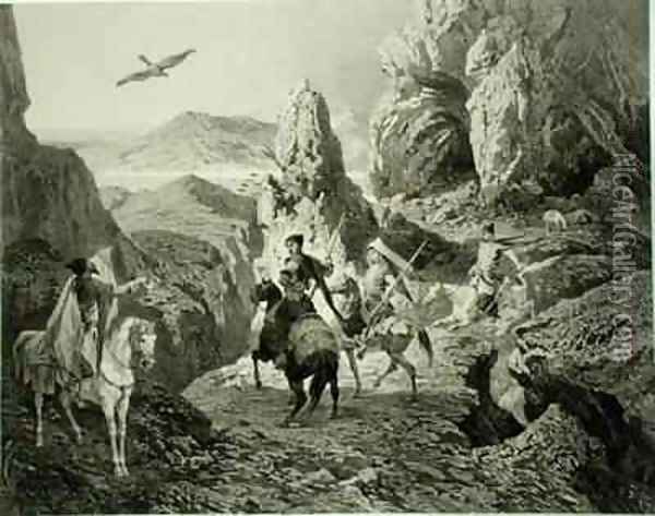 A Falcon Hunt near Yerevan Armenia Oil Painting - Grigori Grigorevich Gagarin