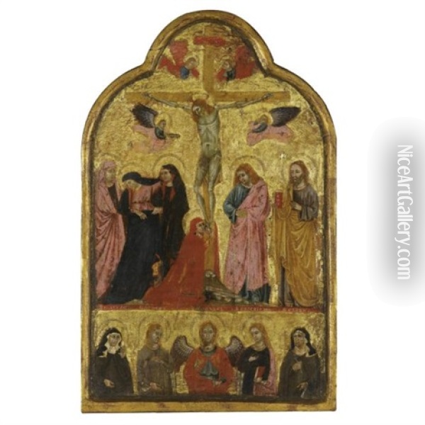The Crucifixion With The Archangel Michael And Saints Elizabeth Of Hungary, Agnes, Catherine Of Alexandria And Clare (+ The Imago Pietatis With The Donor Figures Of A Franciscan Monk And Nun; Double-sided) Oil Painting -  Giotto