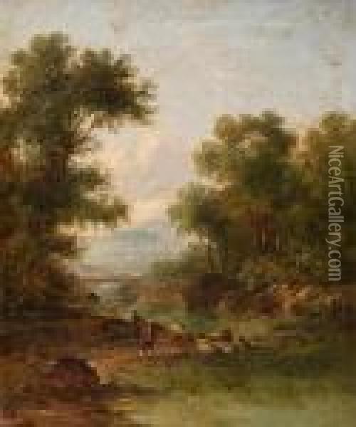 Fishing On The Riverbank Oil Painting - Thomas Creswick