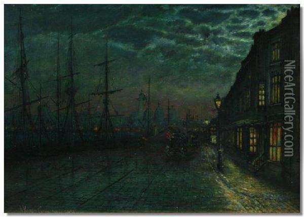 Hull Docks Oil Painting - Arthur E. Grimshaw