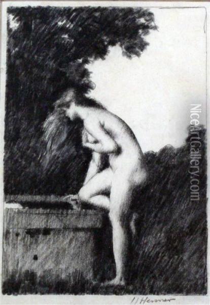 Nude In A Garden Oil Painting - Jean-Jacques Henner