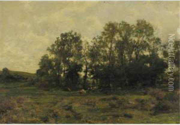 Landscape With Cattle Oil Painting - Hugh Bolton Jones