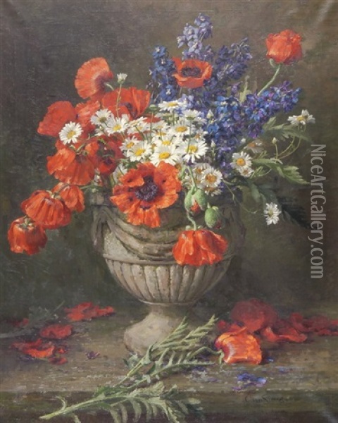 Blumenstillleben Mit Klatschmohn, Rittersporn Und Margeriten Oil Painting - Clara Von Sivers