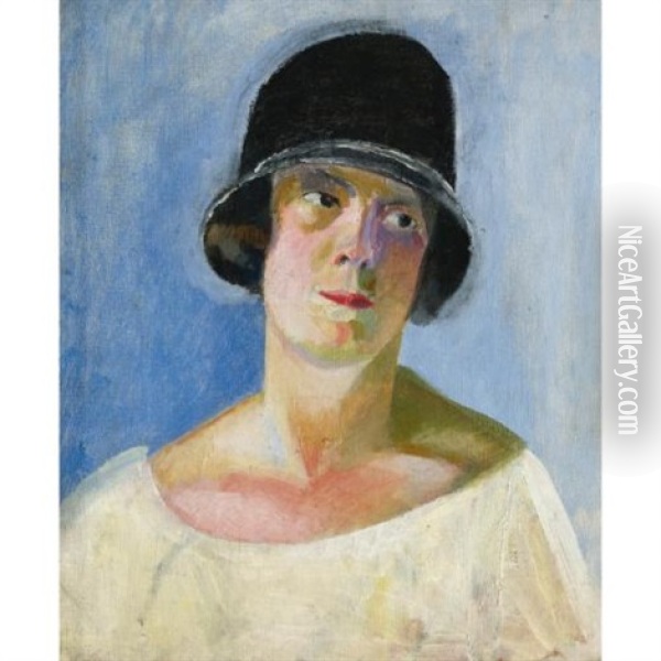 Portrait D'helene Marre Et Disques Colores (recto-verso) Oil Painting - Robert Delaunay