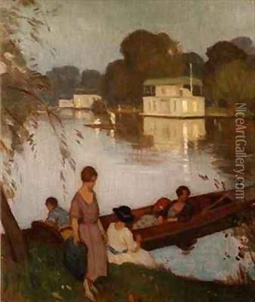 On the Thames Oil Painting - Percy William Gibbs