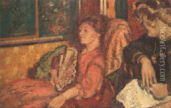 La Causerie Ou Deux Femmes Dans Un Interieur Oil Painting - Georges Lemmen