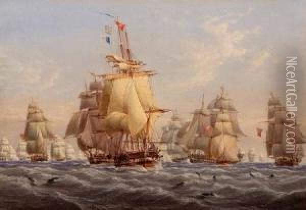 British Squadron Under Full Sail Oil Painting - William Joy