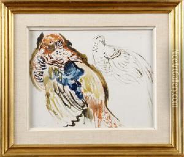 Pigeon Oil Painting - Rene Piot