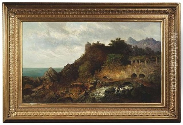 Sudlandische Kustenlandschaft Mit Reisenden Oil Painting - Pieter Francis Peters