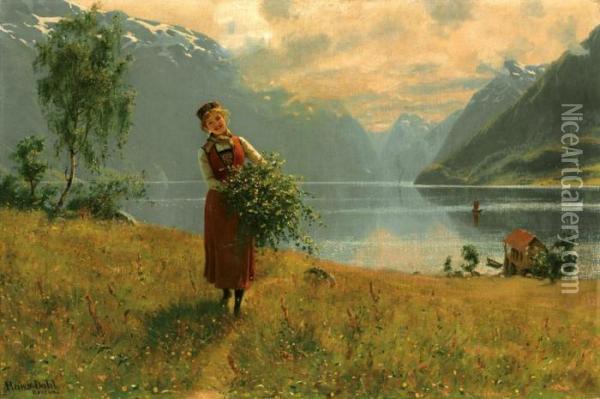 Junges Madchen Mit Birkenzweigen Oil Painting - Hans Dahl