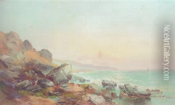 Figures On A Rocky Coast At Sunset Oil Painting - Joseph Horlor