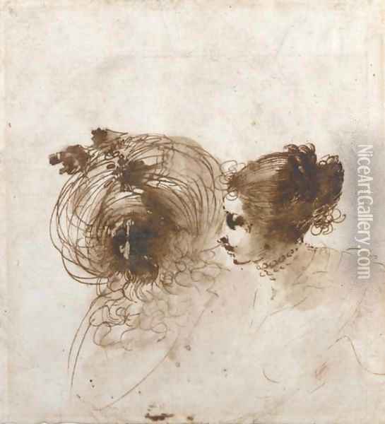 A girl and a bearded oriental, bust-length Oil Painting - Giuseppe Bernardino Bison