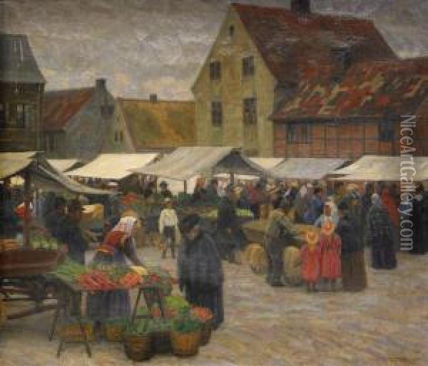 Marknad Vid Martenstorget I Lund Oil Painting - Anders Trulson