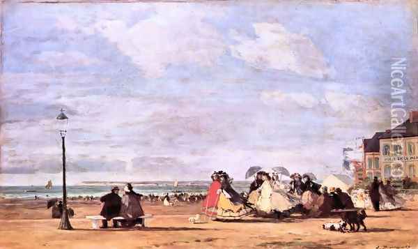 Empress Eugenie at beach at Trouville Oil Painting - Eugene Boudin
