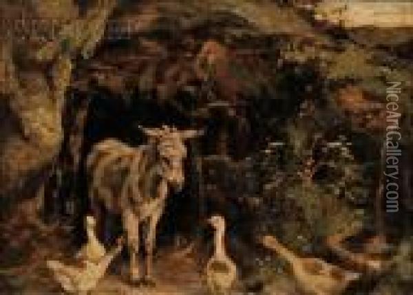 Donkey And Geese Oil Painting - Herbert William Weekes