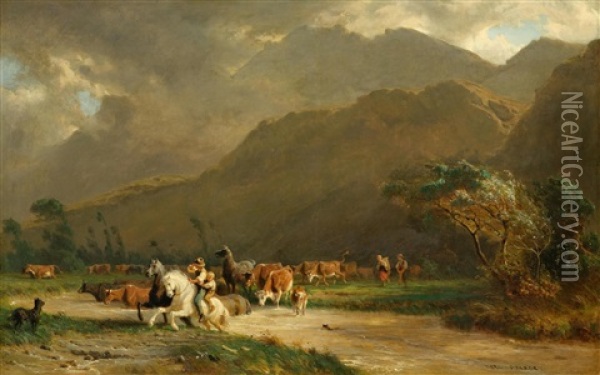 Before The Storm (river Landscape With Animals) Oil Painting - Karl Girardet