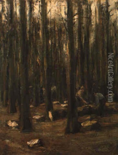 Holzhacker Im Inneren Eines Waldes Oil Painting - Max Liebermann
