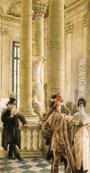 Au Louvre (visiteurs Trangers Au Louvre) Oil Painting - James Jacques Joseph Tissot