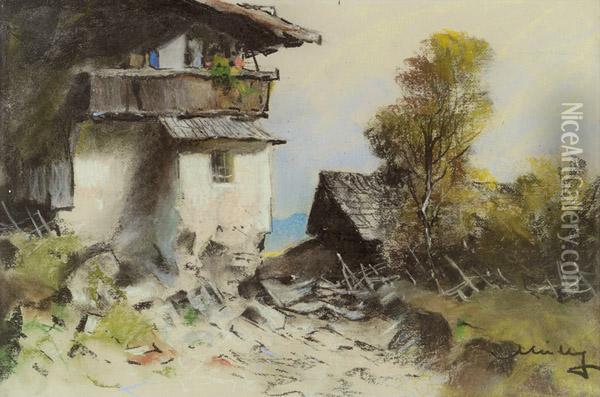 Bergbauernhof Oil Painting - Oskar Mulley
