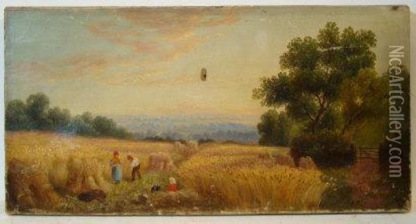 Lunch During Harvest Time Oil Painting - B. Cary