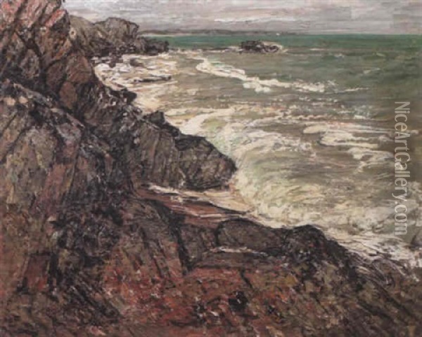 Storm On The Brittany Coast Oil Painting - Henry Golden Dearth