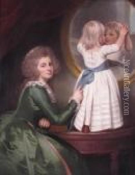 Portrait Of Anne Barbara Russell Nee Whitworth With Her Son Sir Henry Russell Oil Painting - George Romney