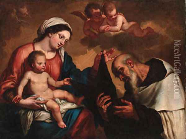 The Madonna and Child with Saint Dominic Oil Painting - Erasmus II Quellin (Quellinus)