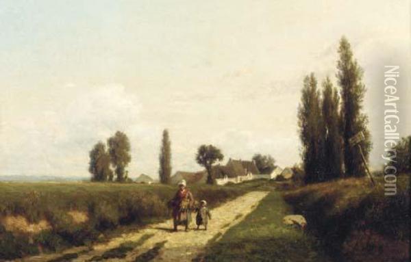 A Mother And Child On A Country Path Oil Painting - Alfred Cornelius Howland