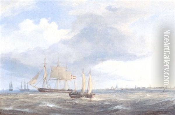Marine, Talrige Skibe Pa Havet Udfor Kobenhavn Oil Painting - Frederik Theodor Kloss