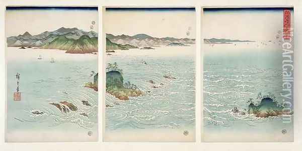 The Rapids of Naruto in Awa Province from the series Snow Moon and Flowers Oil Painting - Utagawa or Ando Hiroshige