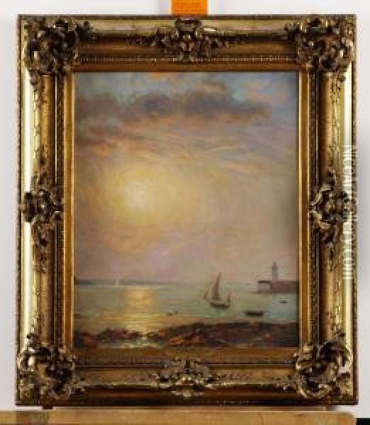 Hamninlopp I Soluppgang Oil Painting - Charles Louis E. Signoret