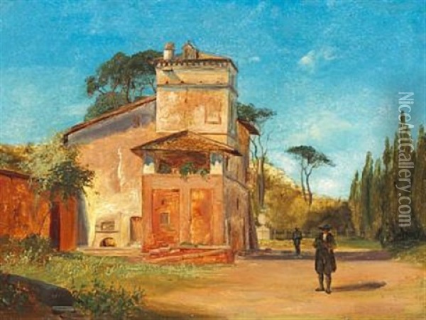 Raffael's Studio In The Garden Of Villa Borghese. Rome Oil Painting - Martinus Christian Wesseltoft Rorbye