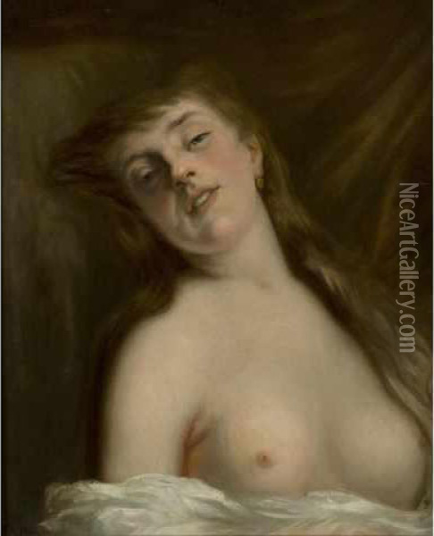 Jeune Femme Aux Cheveux Longs Et Aux Seins Nus Oil Painting - Charles Josua Chaplin