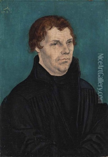 Portrait Of Martin Luther (1483-1564), Half-length, In Black Oil Painting - Lucas Cranach the Younger