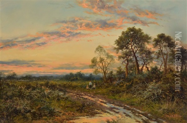 Figures On A Path At Sunset Oil Painting - Daniel Sherrin