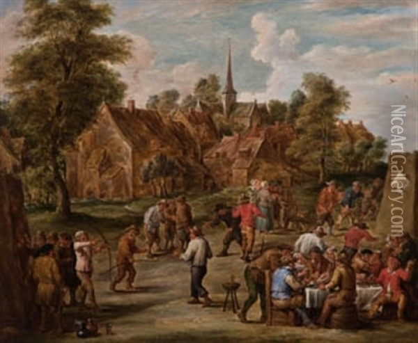 Comida En La Aldea Oil Painting - Abraham Teniers