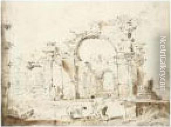 Pen And Brown Ink And Wash Over Traces Of Black Chalk Oil Painting - Francesco Guardi
