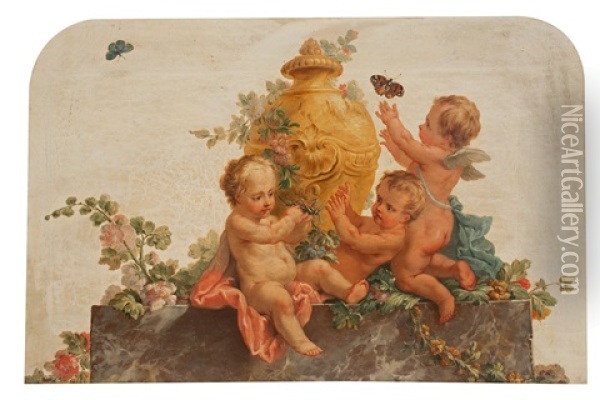 Children Playing With Insects Oil Painting - Lorenz Pasch the Younger
