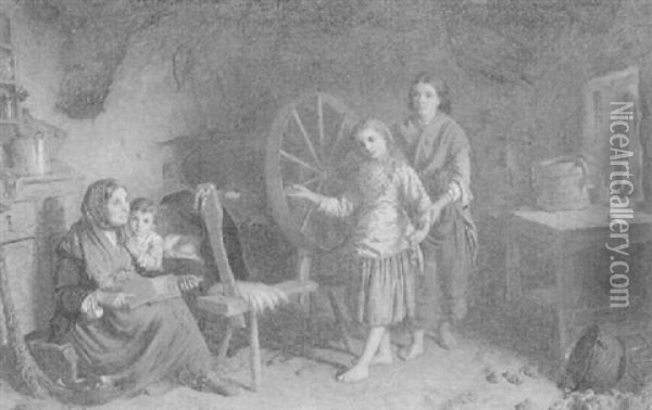A Spinning Lesson Oil Painting - George Washington Brownlow