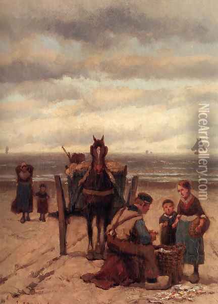 The Shell-fisher Oil Painting - Johannes Hermanus Koekkoek Snr