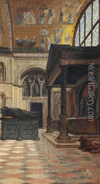 The Zen Chapel At The South East Corner Of St. Mark's Basilica, Venice Oil Painting - Antonietta Brandeis