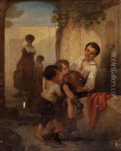 Durstige Kinder Oil Painting - Joseph Beaume