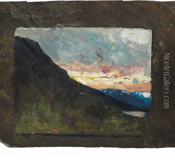 Landskap I Solnedgang Oil Painting - Otto Hesselbom