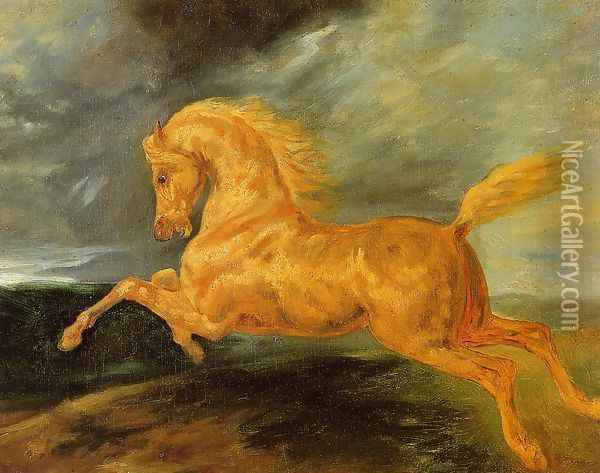 A Horse Frightened by Lightening Oil Painting - Theodore Gericault