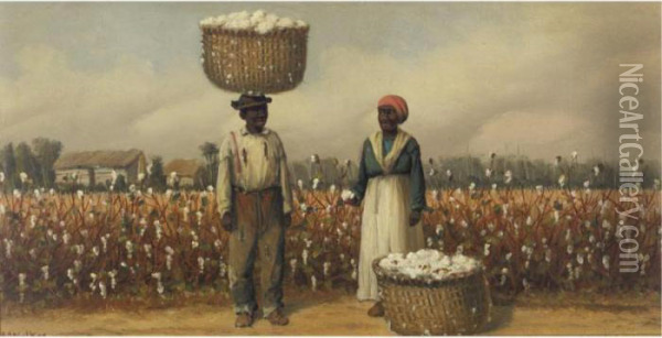 Double Portrait Of Cotton Pickers Oil Painting - William Aiken Walker