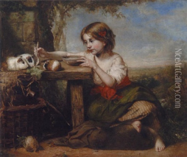 Feeding The Pets Oil Painting - John Thomas Peele
