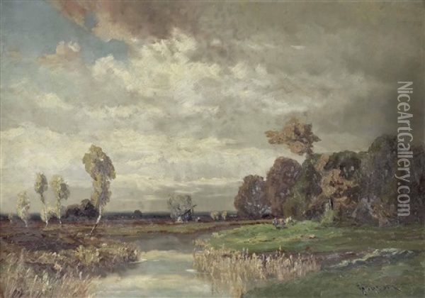 Heidelandschaft Oil Painting - Josef Muehlbeck