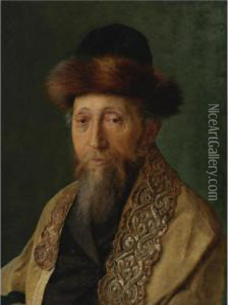 Portrait Of A Rabbi With Tallit Oil Painting - Isidor Kaufmann