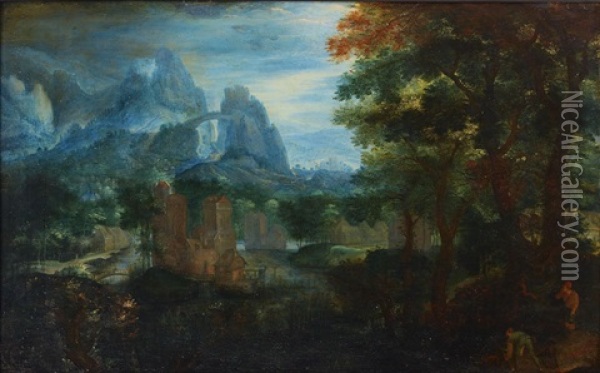 Landskap Med Jagare Oil Painting - Gillis Van Coninxloo III